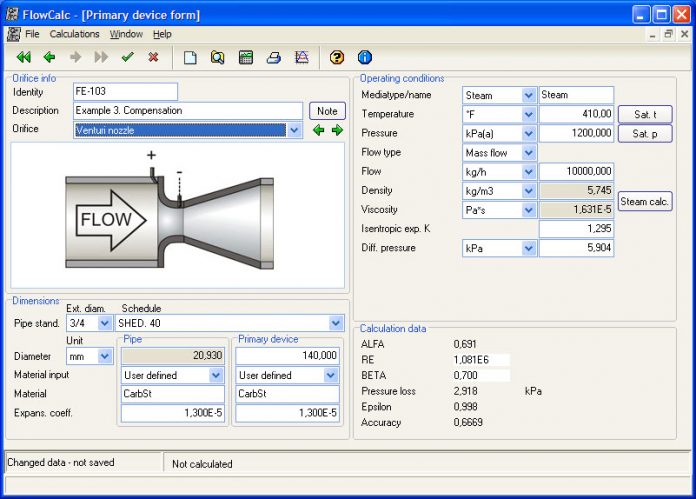 دانلود نرم افزار ارزیابی فشار هیدرولیکی جریان آب در اوریفیس FlowCalc v5.34
