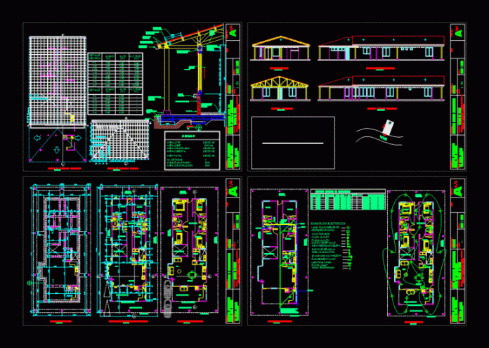 دانلود نقشه اتوکد معماری و تاسیسات ساختمان یک طبقه با سقف خرپایی