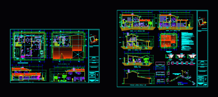 دانلود نقشه اتوکد معماری و جزئیات اجرایی ساختمان ویلایی با سقف شیروانی